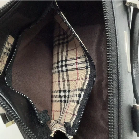 Auth Burberry Leather Black Nova Check Pattern Tubular Bag - Picture 14 of 16